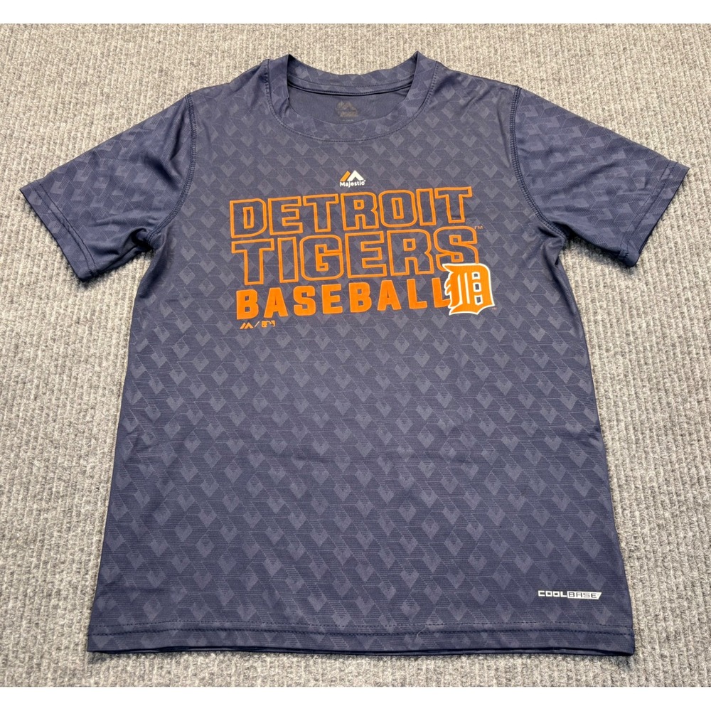 Majestic Detroit Tigers Baseball Shirt Kids YXL Navy CoolBase Performance Tee